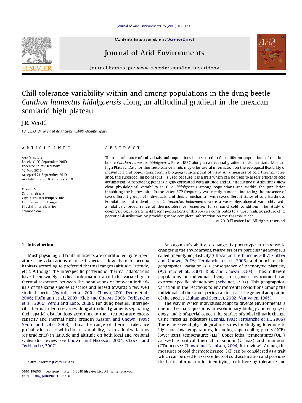 Chill Tolerance Variability Within and Among Populations in the Dung