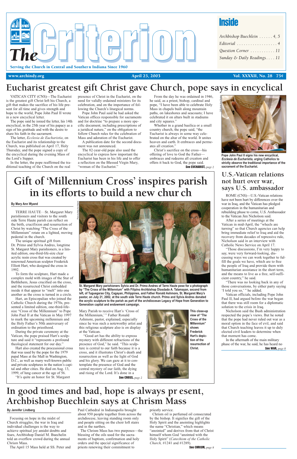 'Millennium Cross' Inspires Parish in Its Efforts to Build a New Church