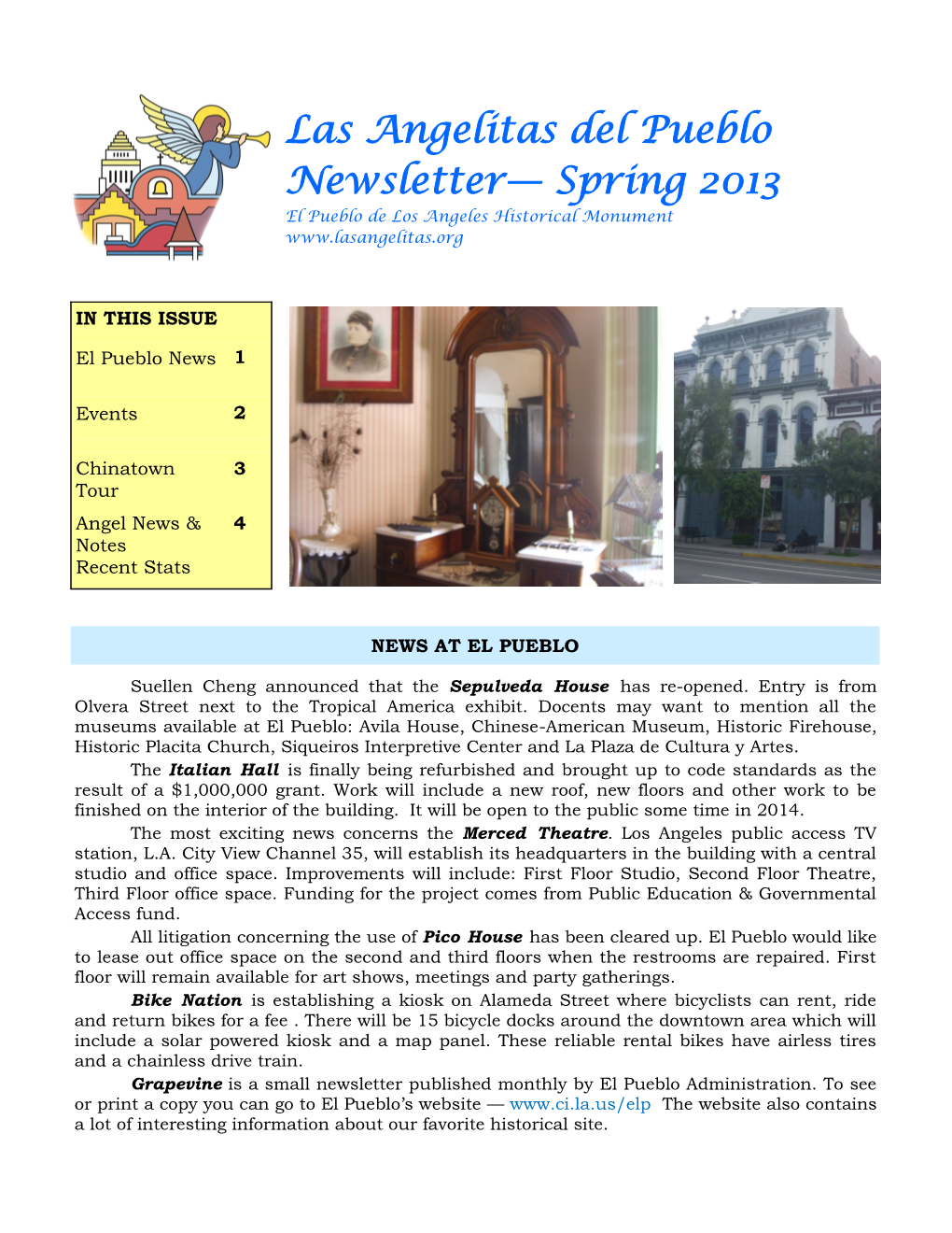 Las Angelitas Del Pueblo Newsletter— Spring 2013 El Pueblo De Los Angeles Historical Monument