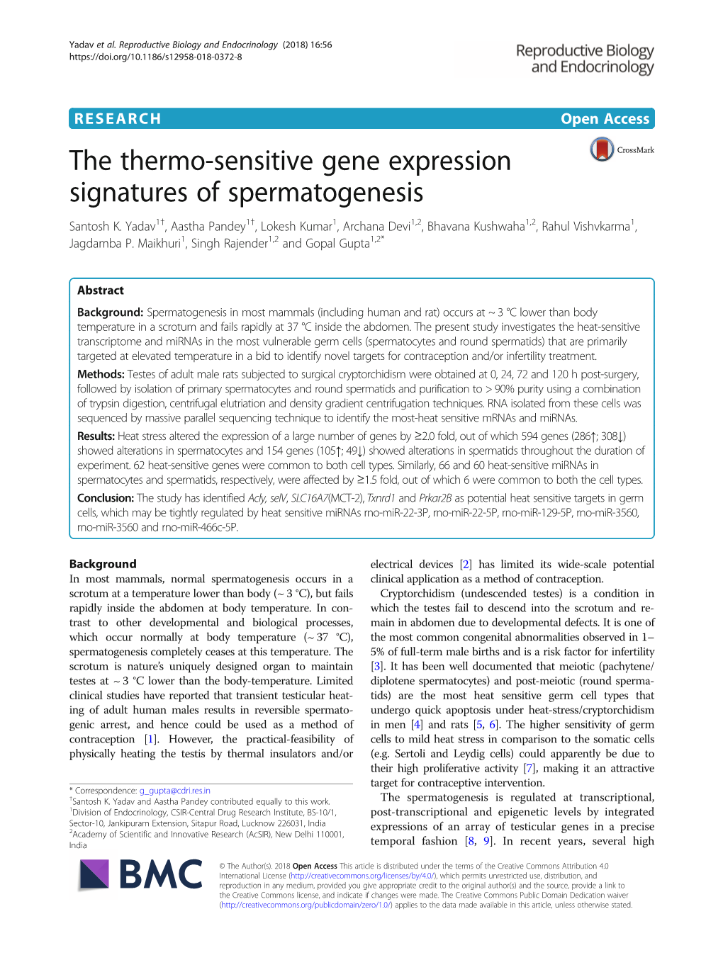 The Thermo-Sensitive Gene Expression Signatures of Spermatogenesis Santosh K