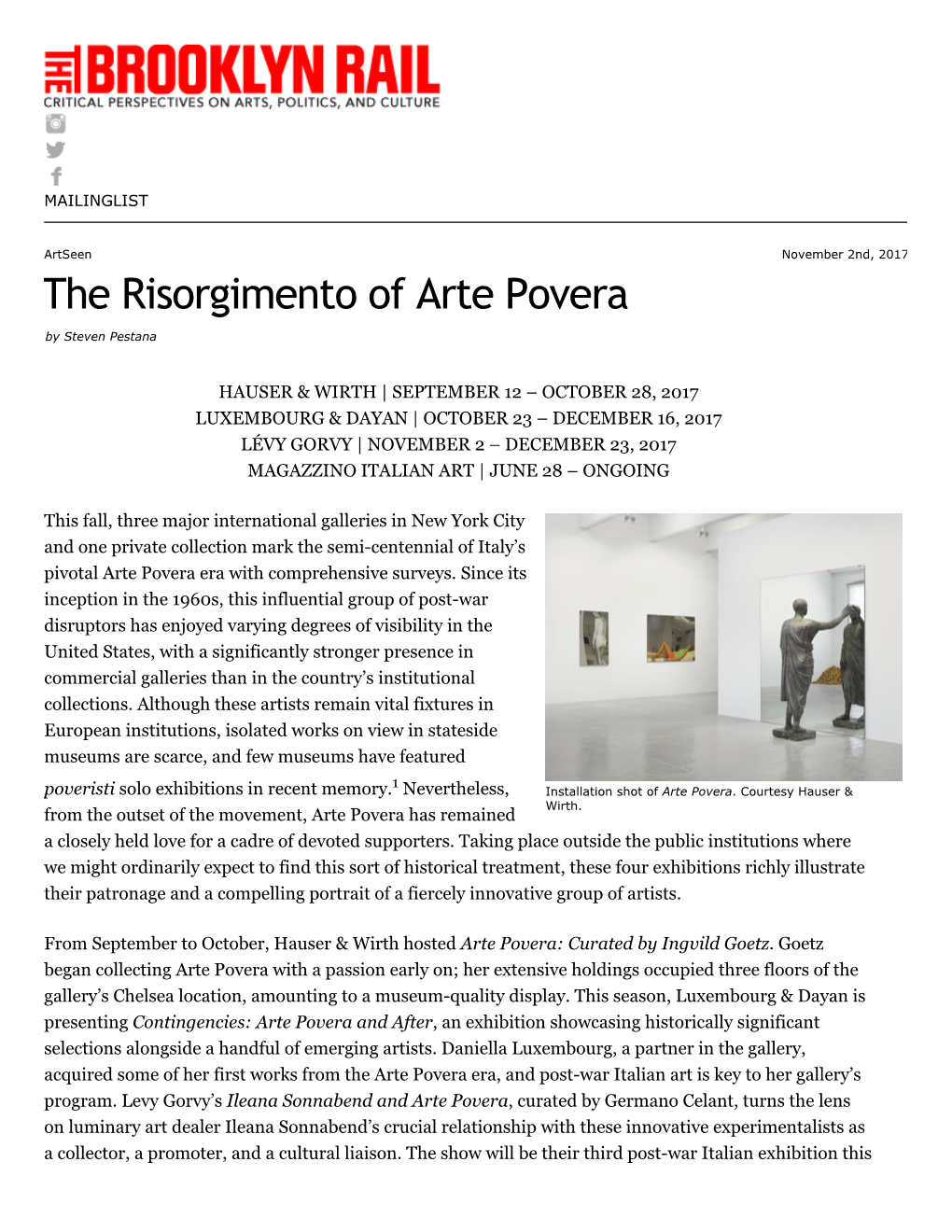 The Risorgimento of Arte Povera by Steven Pestana