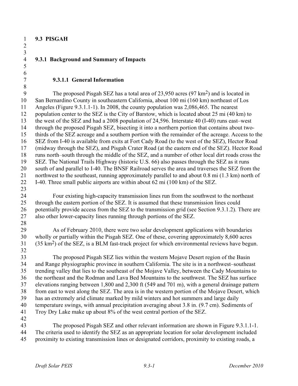 9.3 PISGAH 1 2 3 9.3.1 Background and Summary of Impacts 4 5 6 9.3