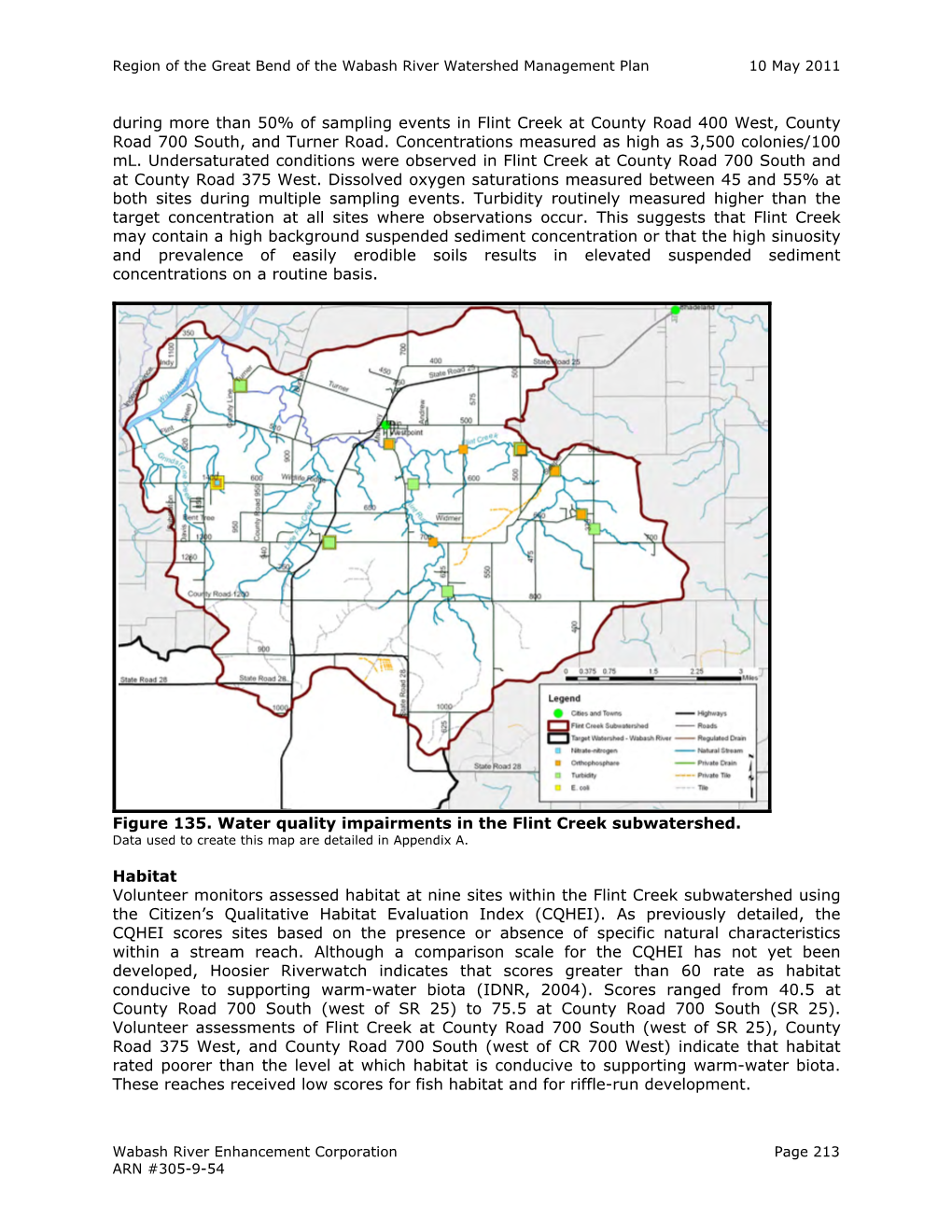 During More Than 50% of Sampling Events in Flint Creek at County Road 400 West, County Road 700 South, and Turner Road