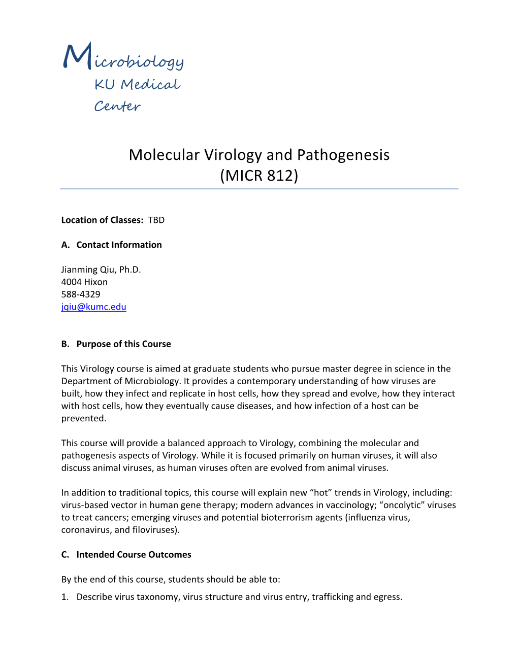 Molecular Virology and Pathogenesis (MICR 812)