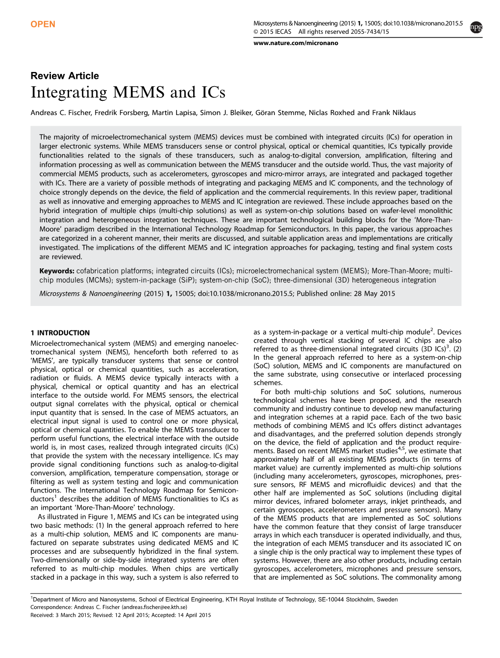 Integrating MEMS and Ics