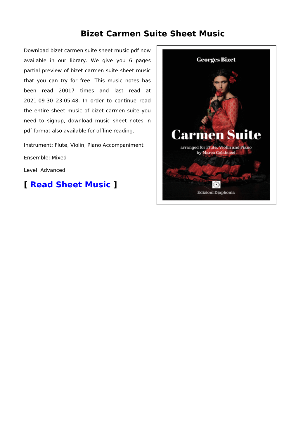 Bizet Carmen Suite Sheet Music