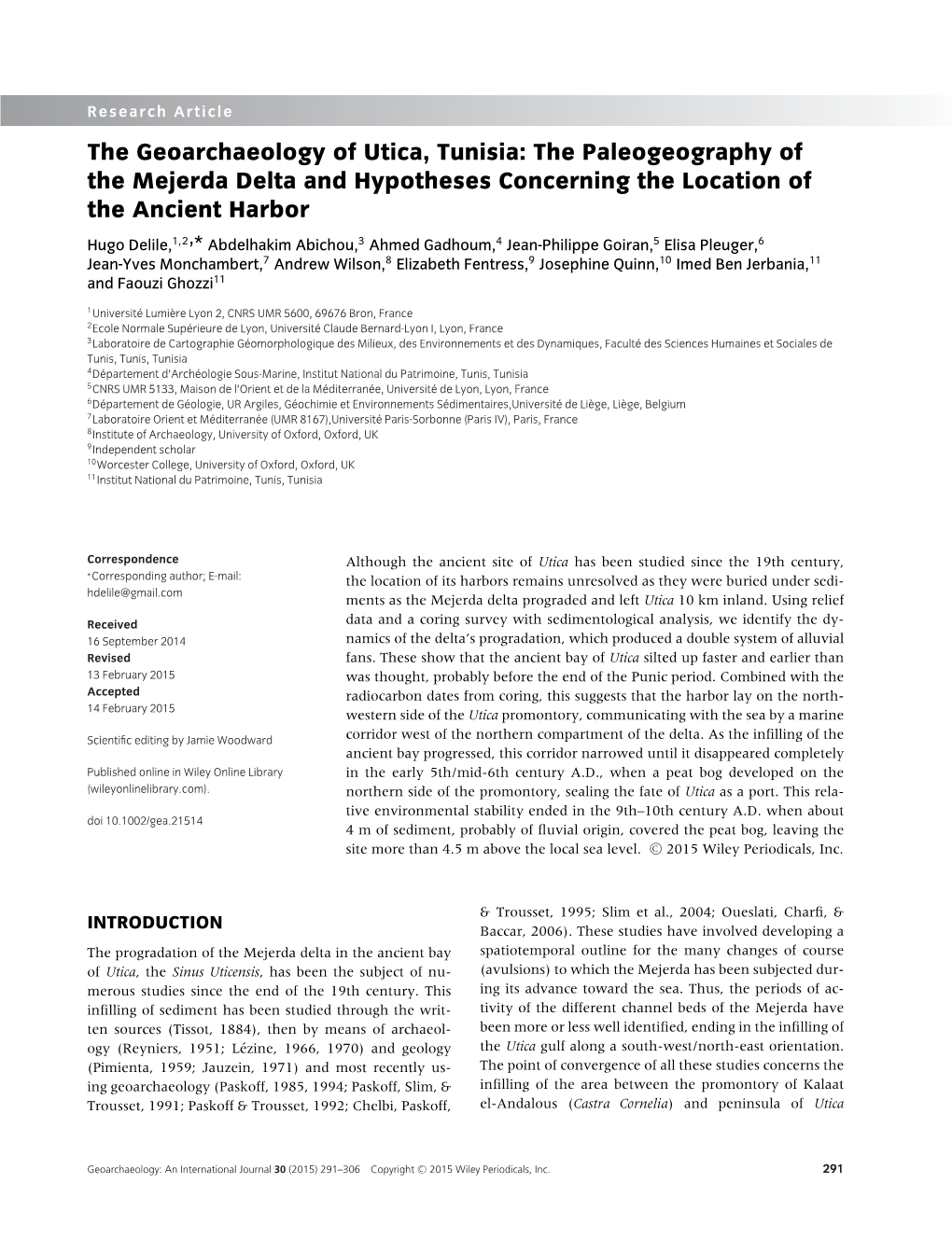 The Geoarchaeology of Utica, Tunisia