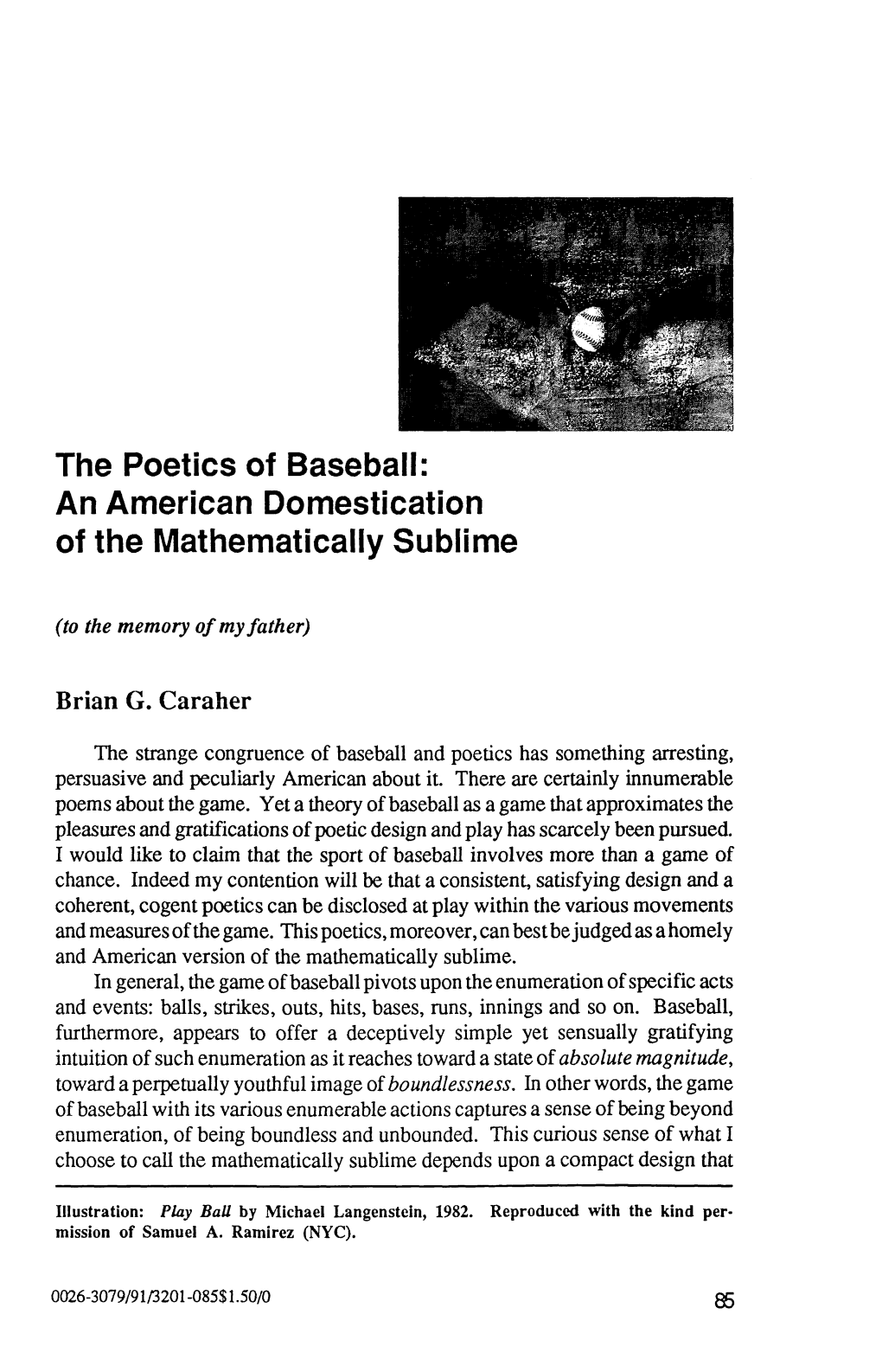 The Poetics of Baseball: an American Domestication of the Mathematically Sublime