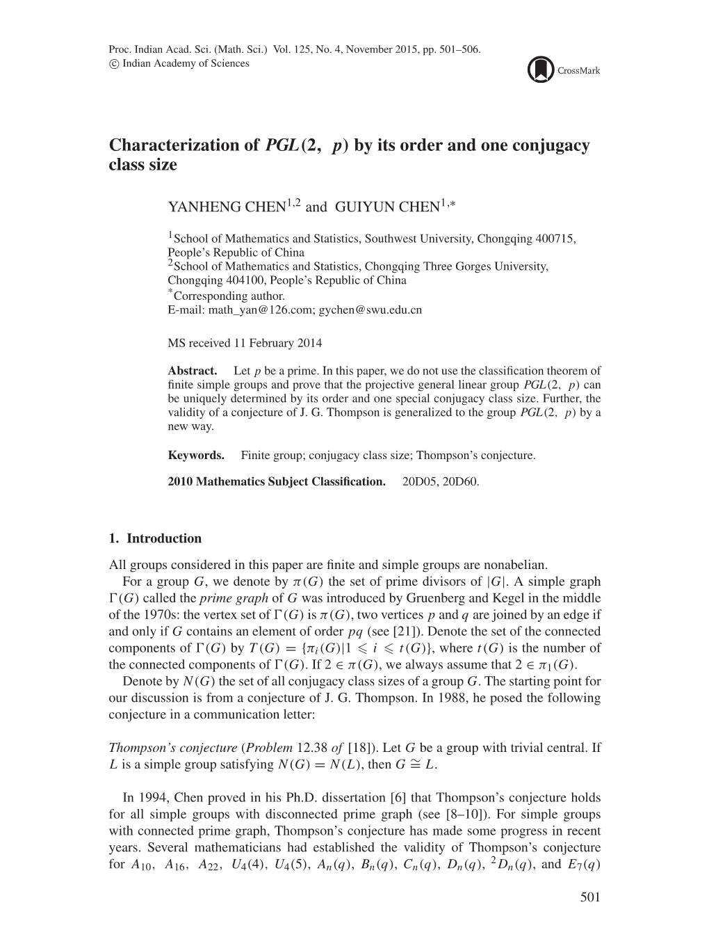 Characterization of PGL(2, P) by Its Order and One Conjugacy Class Size