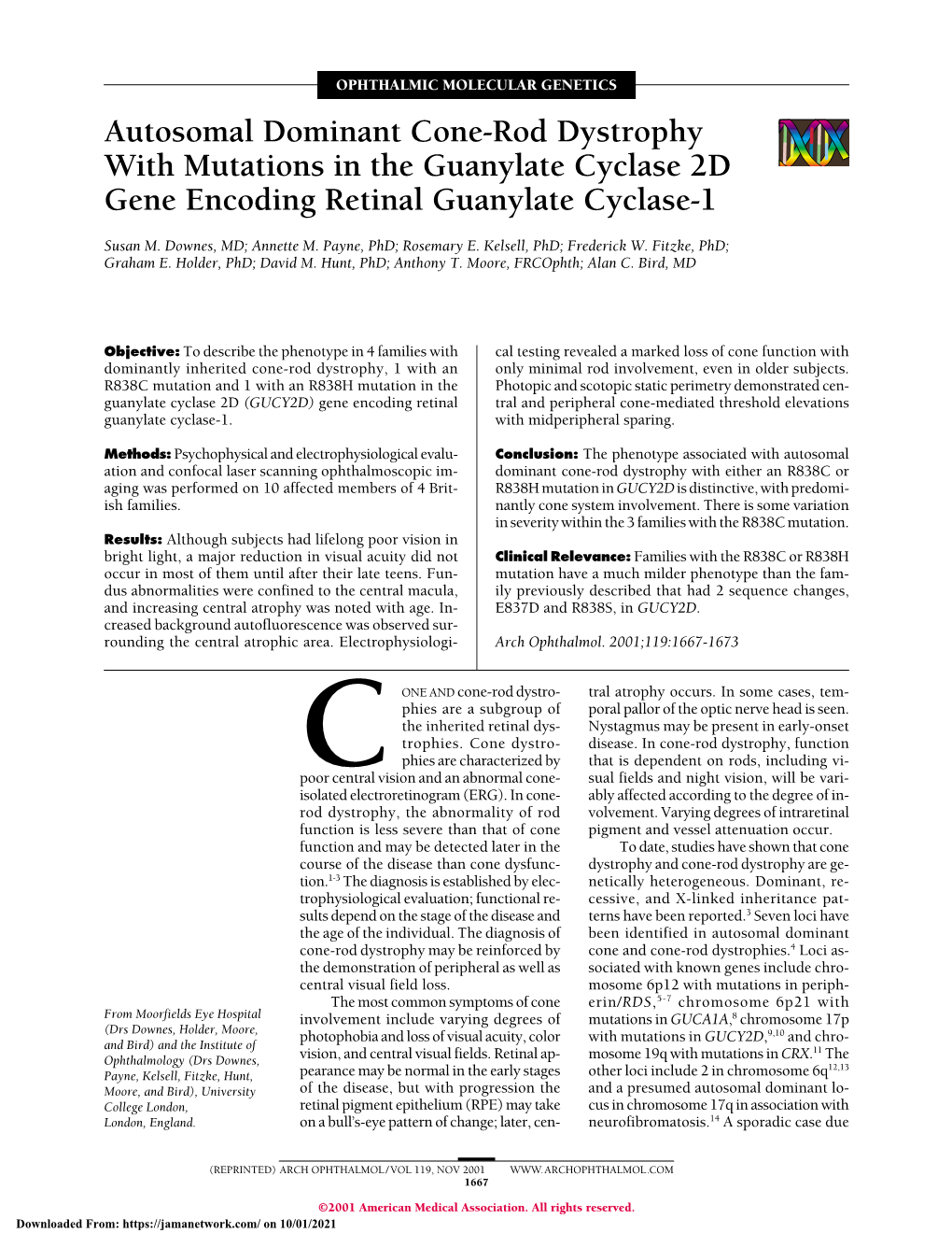 Autosomal Dominant Cone-Rod Dystrophy with Mutations in the Guanylate Cyclase 2D Gene Encoding Retinal Guanylate Cyclase-1