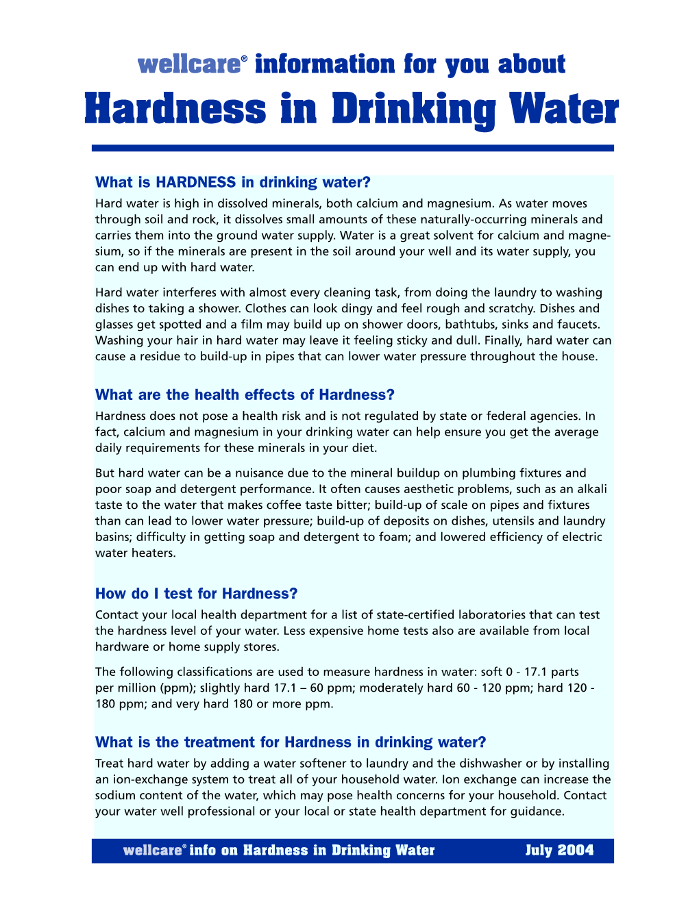 Hardness in Drinking Water