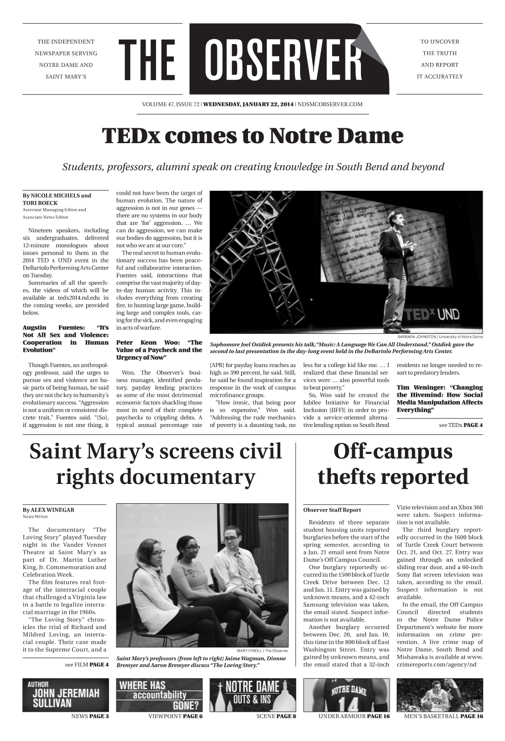 Tedx Comes to Notre Dame Saint Mary's Screens Civil Rights