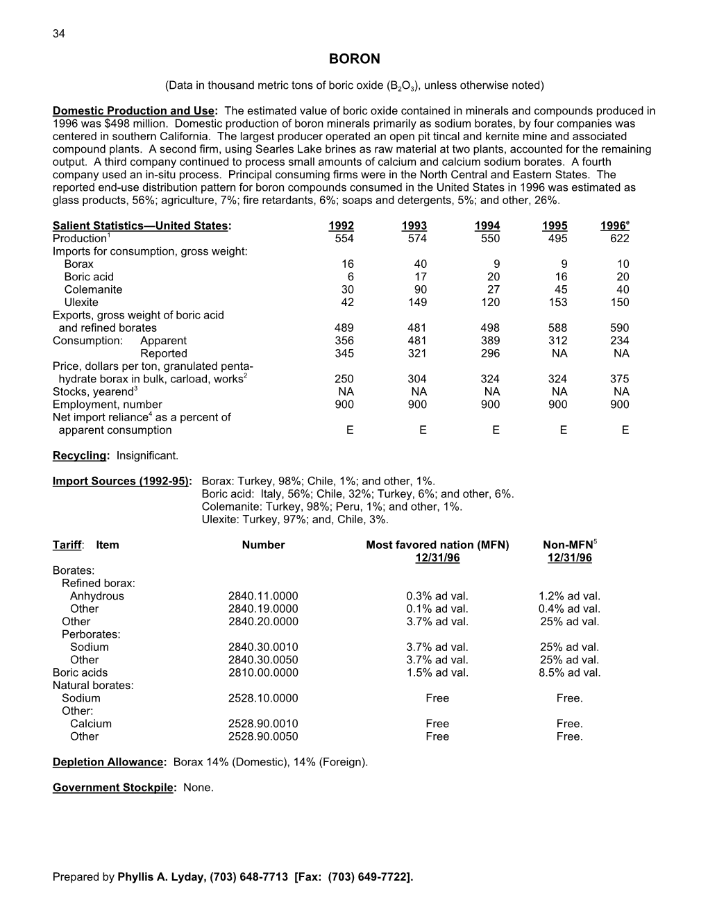 34 (Data in Thousand Metric Tons of Boric Oxide (B O ), Unless Otherwise