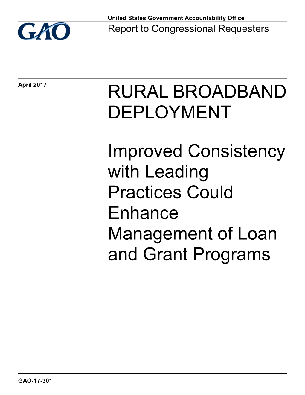 Gao-17-301, Rural Broadband Deployment