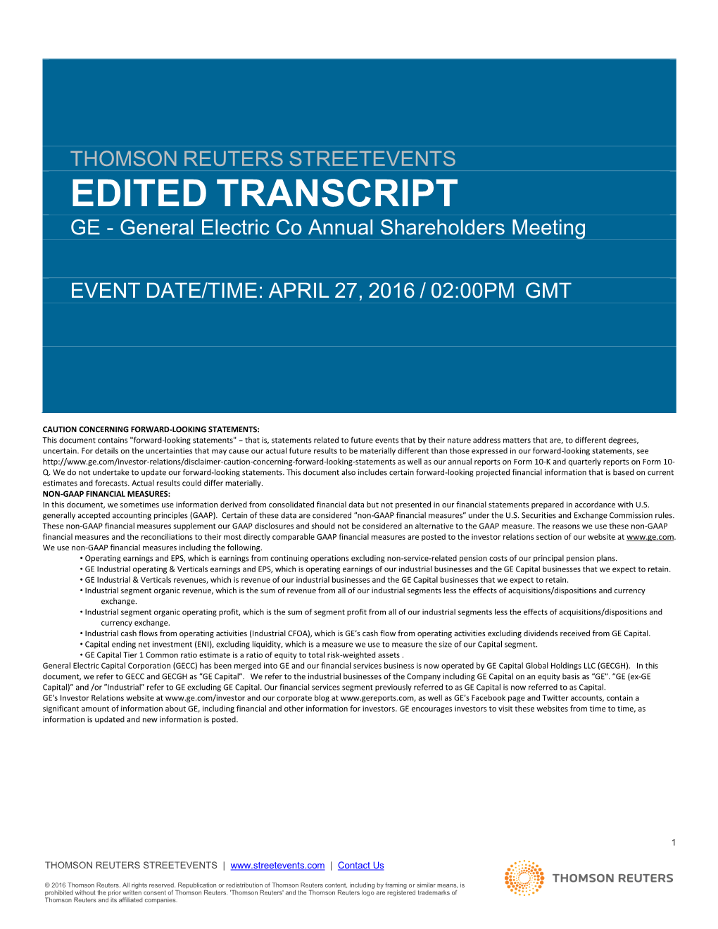 Event Transcripts Are Based, Companies May Make Projections Or Other Forward-Looking Statements Regarding a Variety of Items