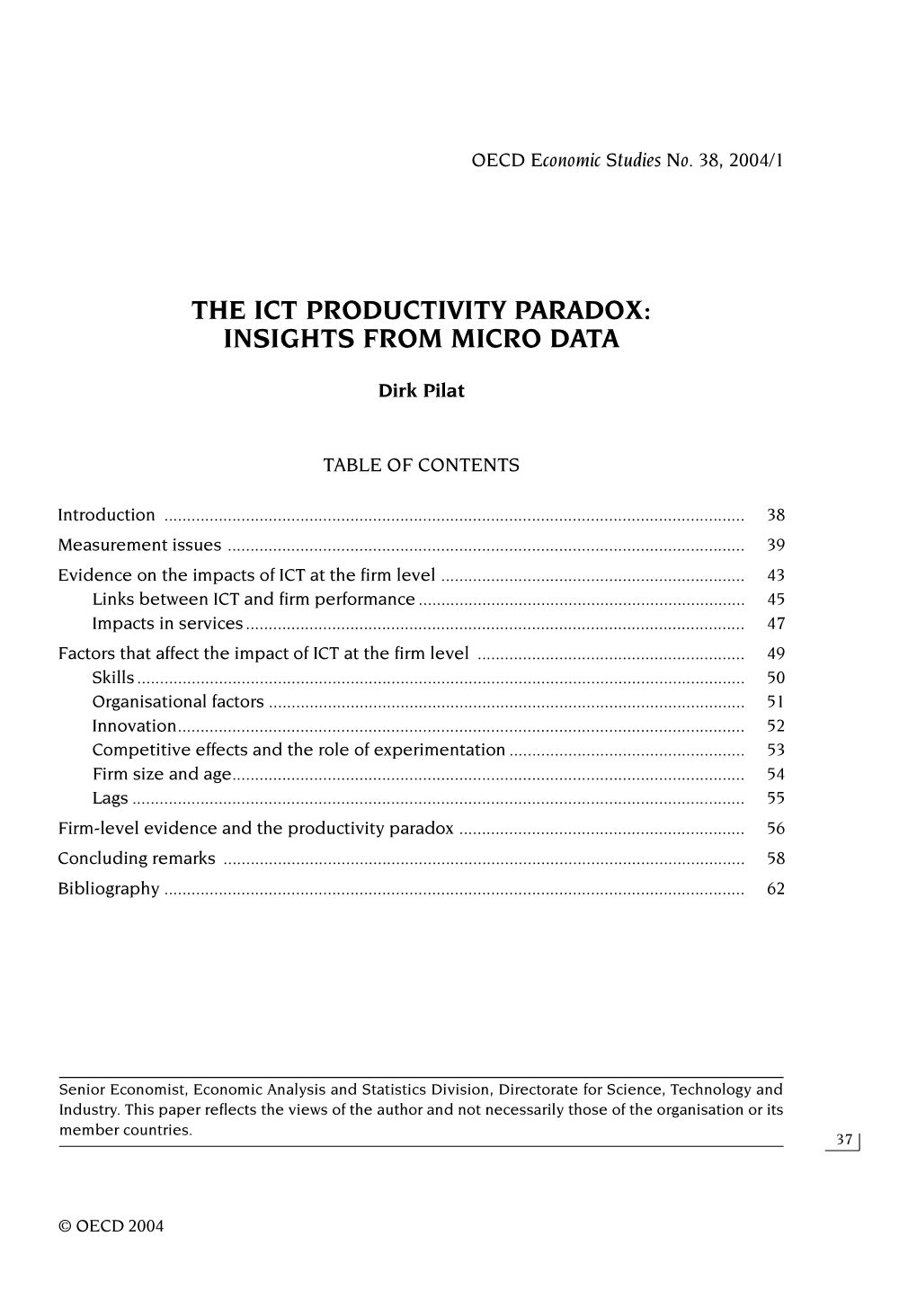 THE ICT PRODUCTIVITY PARADOX: INSIGHTS from MICRO DATA Table 1