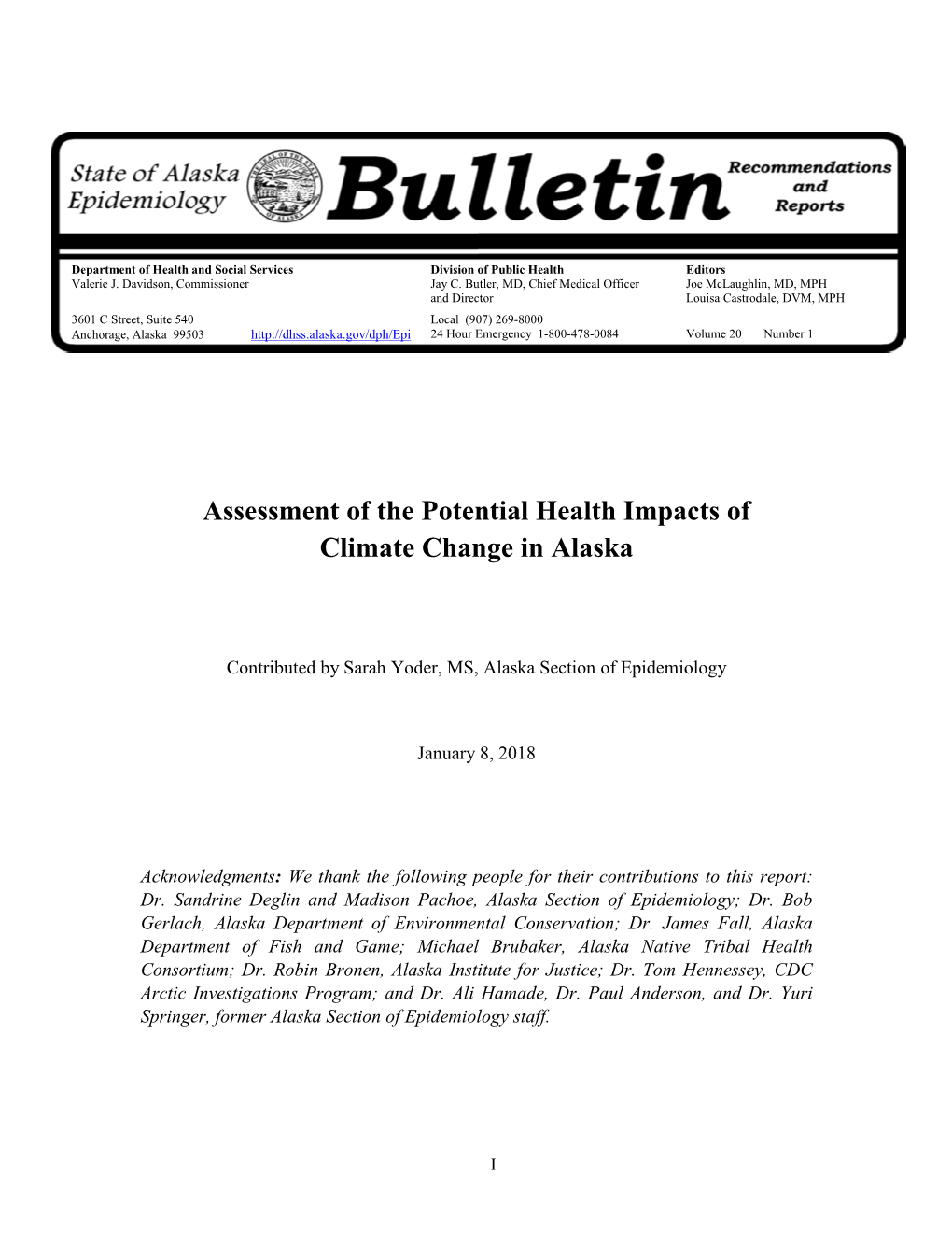 Assessment of the Potential Health Impacts of Climate Change in Alaska