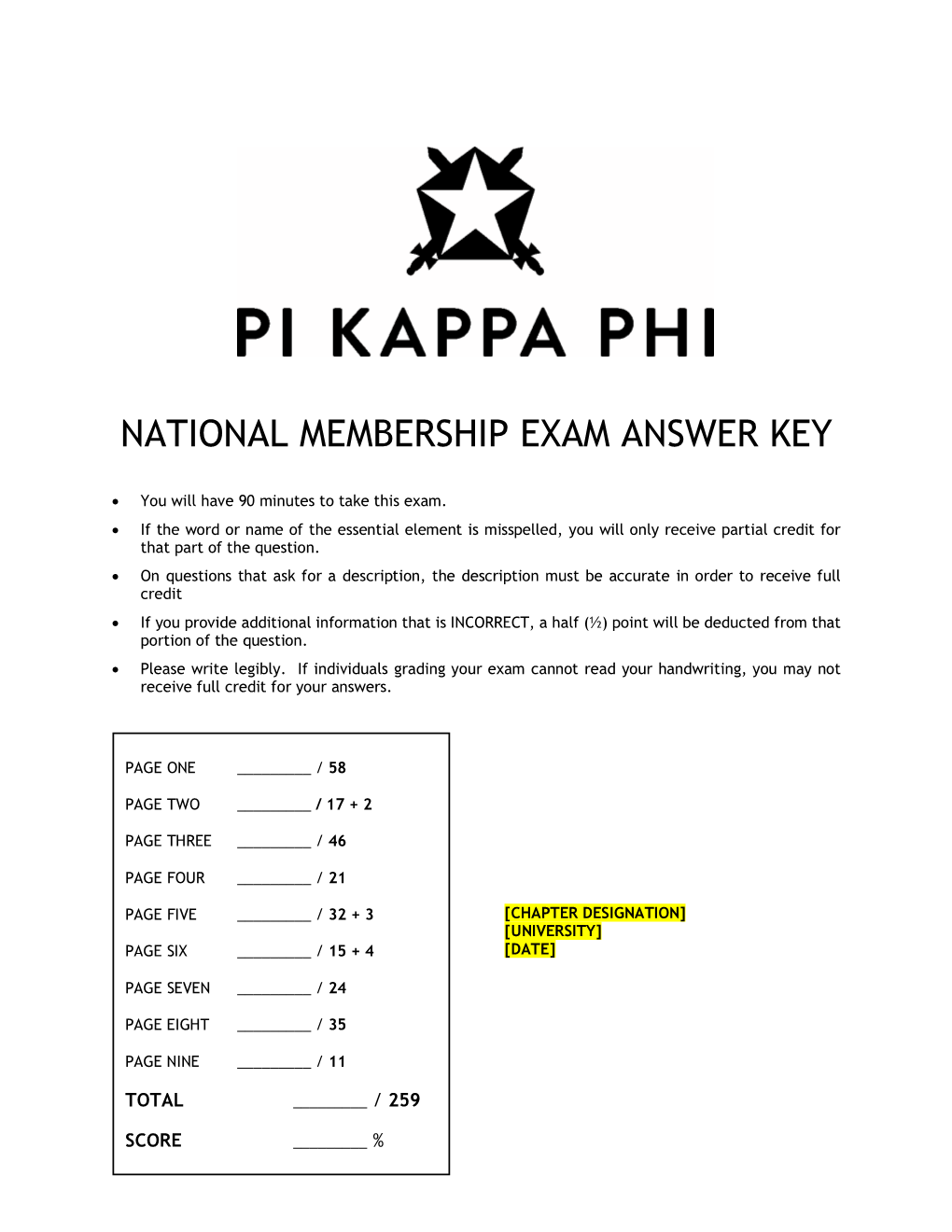 National Membership Exam Answer Key