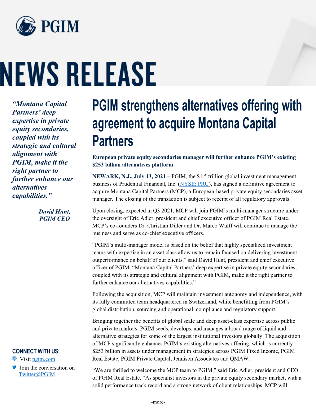 PGIM Strengthens Alternatives Offering with Agreement to Acquire Montana