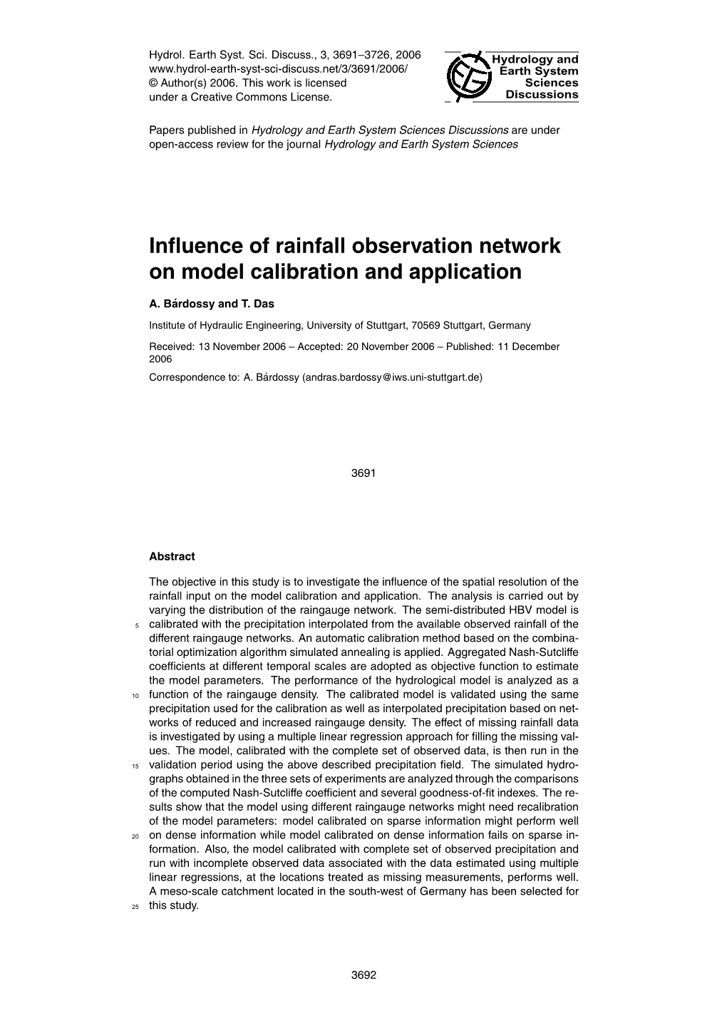 Influence of Rainfall Observation Network on Model Calibration And