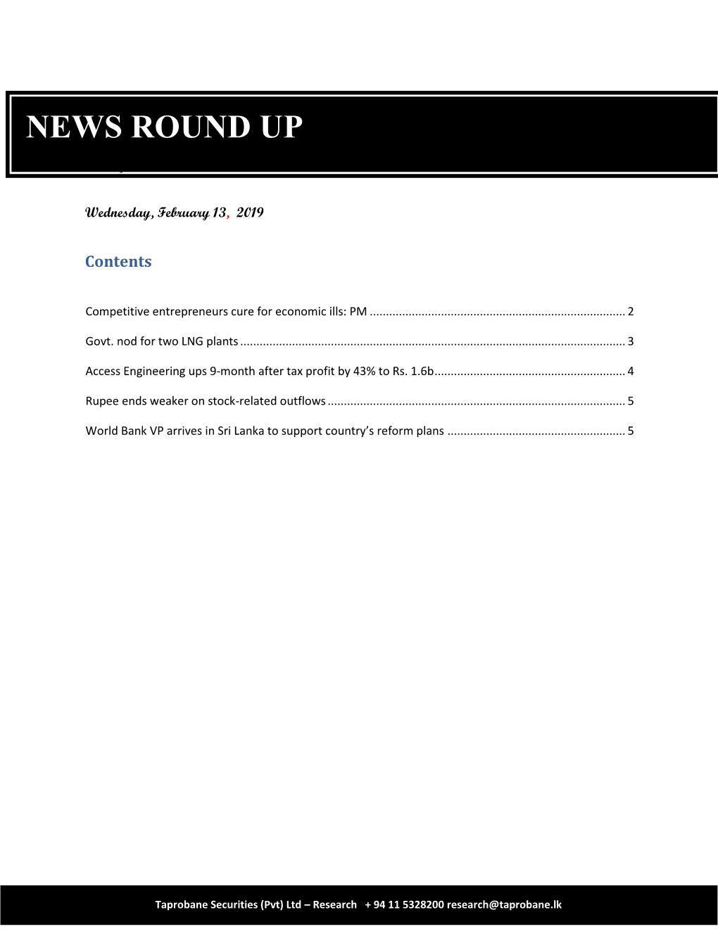 News Round up 13.02.2019