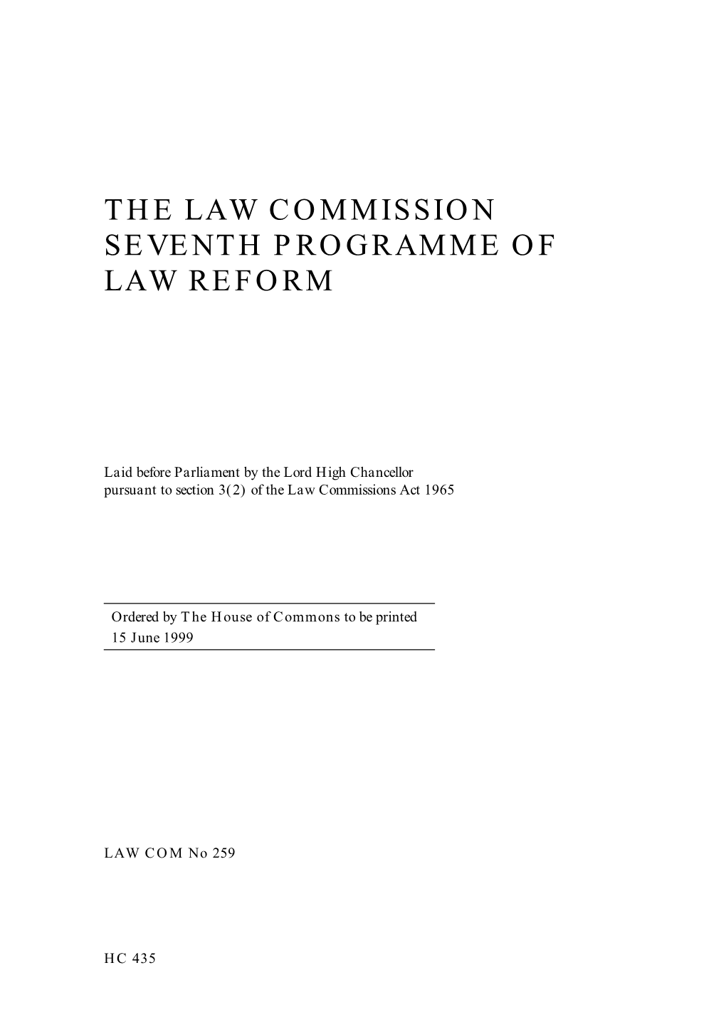 The Law Commission Seventh Programme of Law Reform