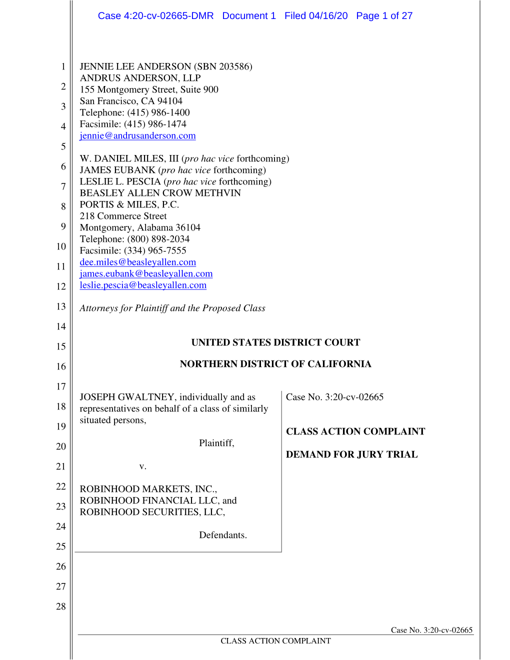 Gwaltney V. Robinhood Complaint 2020.04.16 FINAL