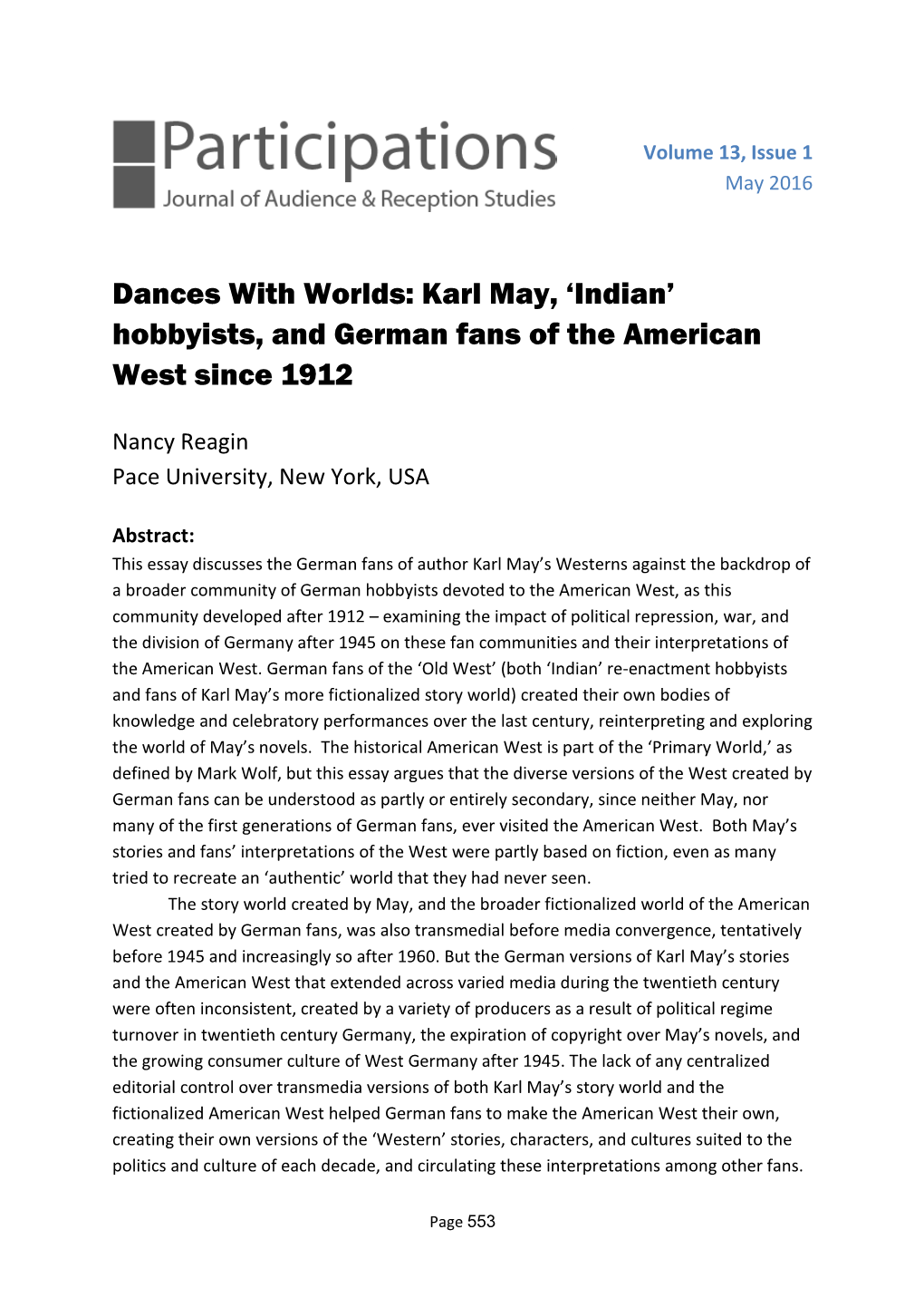 Dances with Worlds: Karl May, 'Indian' Hobbyists, and German Fans of the American West Since 1912