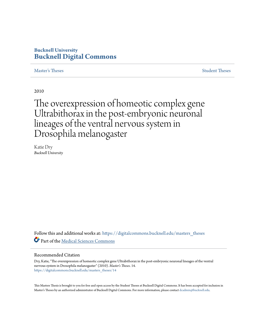 The Overexpression of Homeotic Complex Gene Ultrabithorax in The
