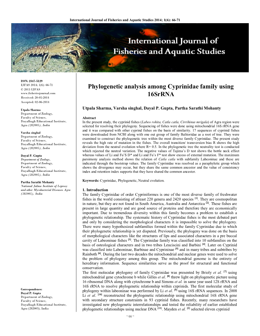 Phylogenetic Analysis Among Cyprinidae Family Using 16Srrna