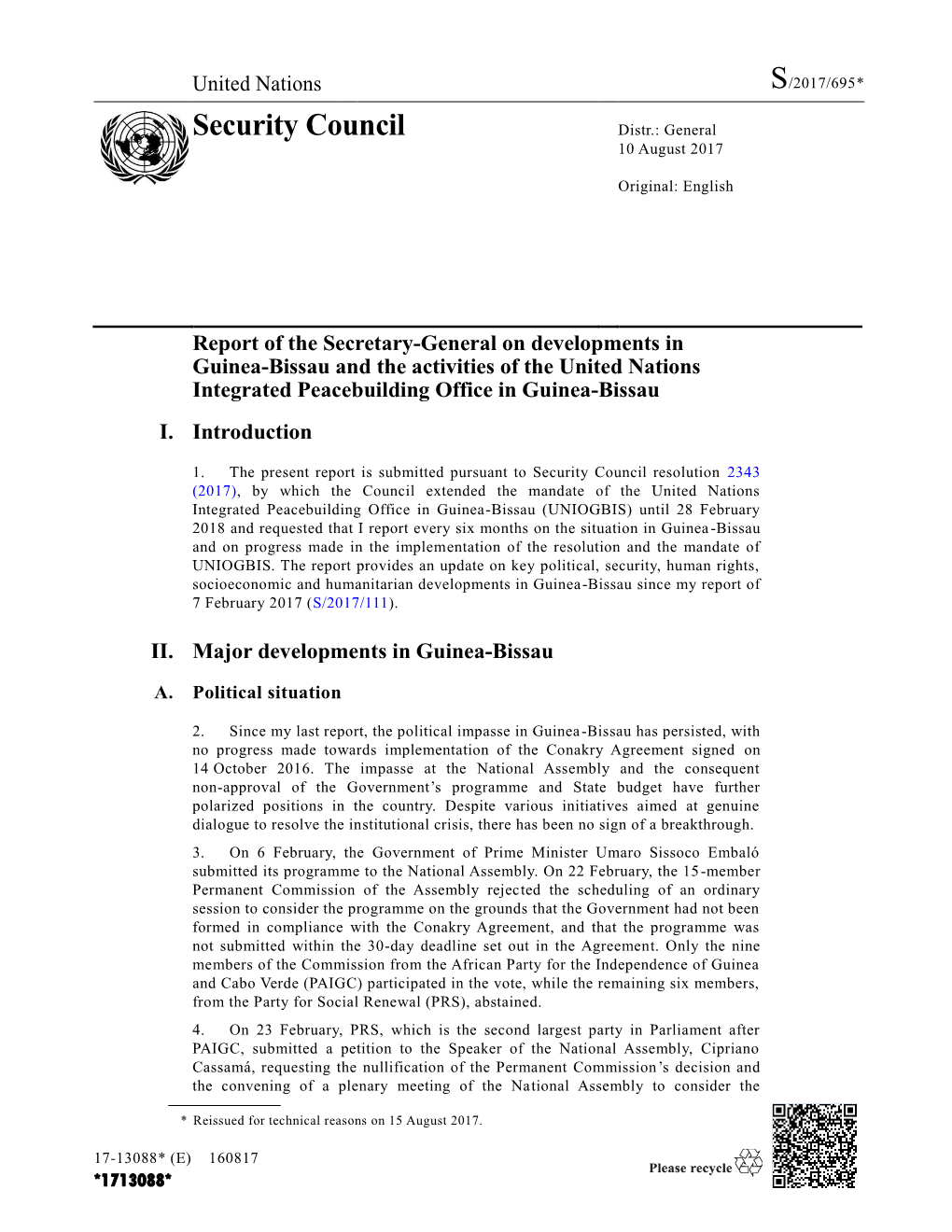 Report of the Secretary-General on Developments in Guinea-Bissau and the Activities of the United Nations Integrated Peacebuilding Office in Guinea-Bissau