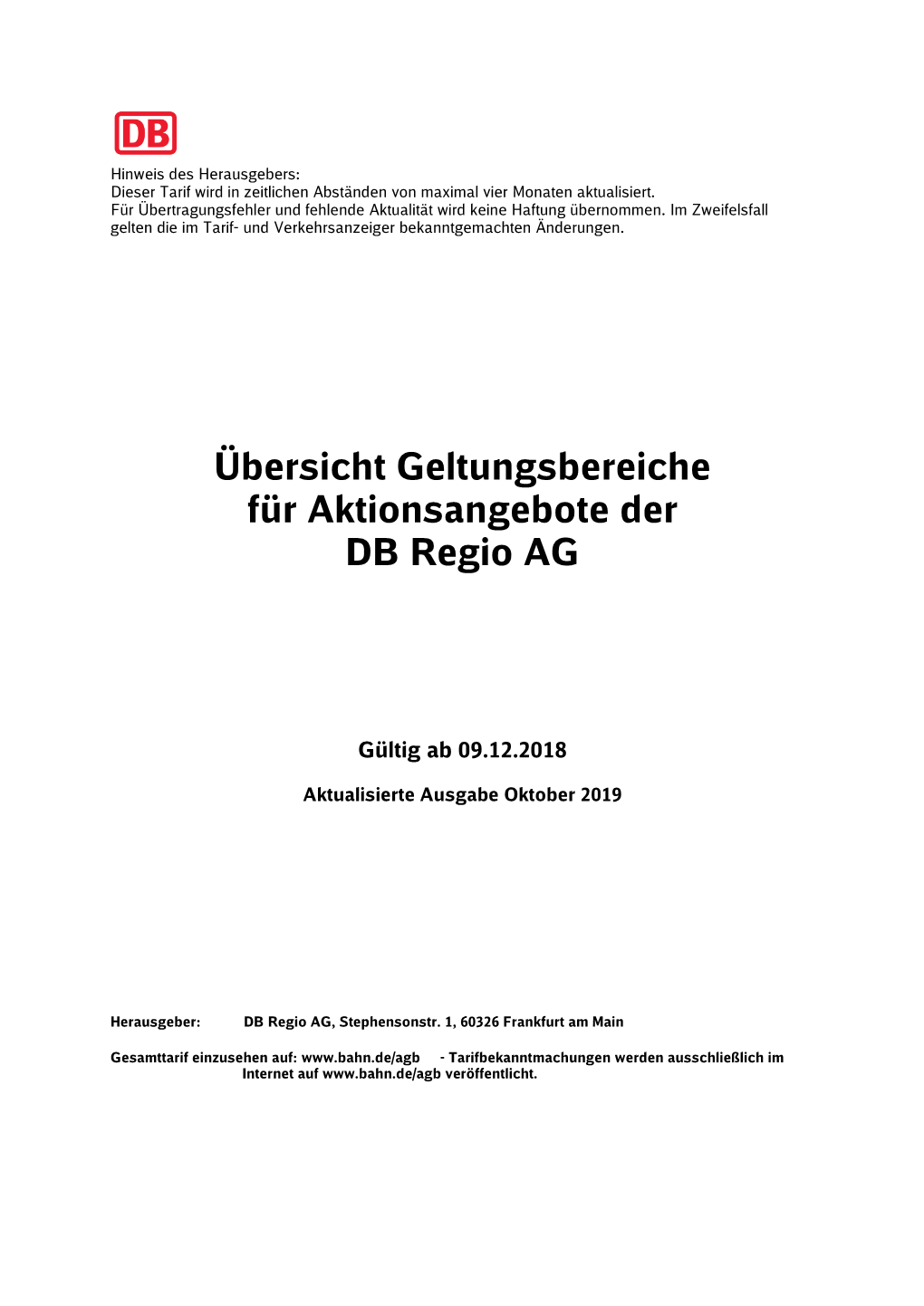 Übersicht Geltungsbereiche Für Aktionsangebote Der DB Regio AG