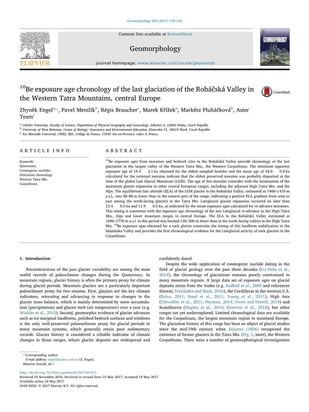 10Be Exposure Age Chronology of the Last Glaciation of the Roháčská Valley in MARK the Western Tatra Mountains, Central Europe