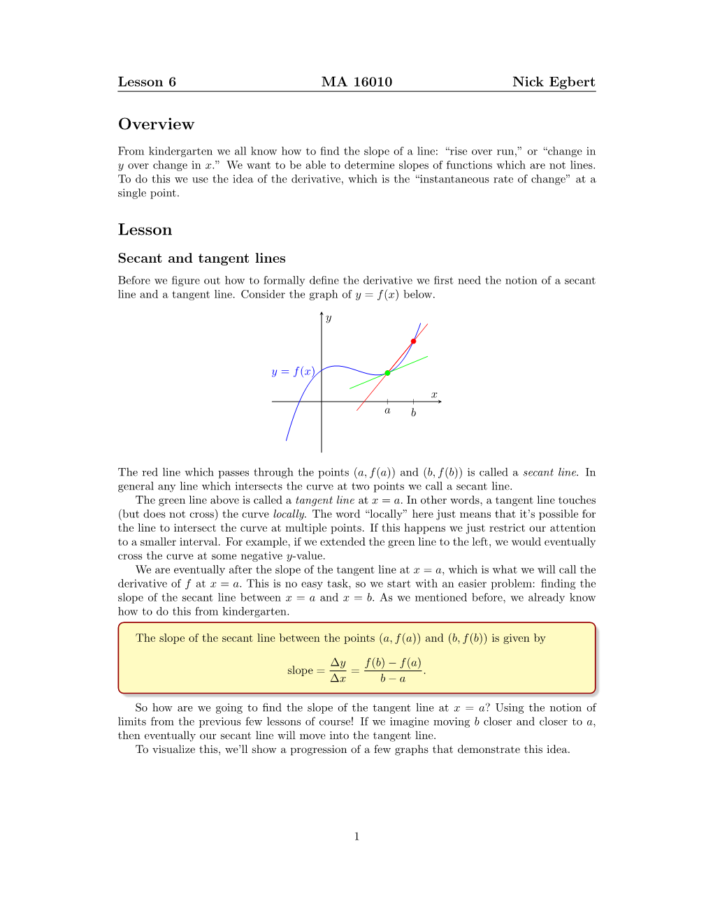 Lesson 6 MA 16010 Nick Egbert