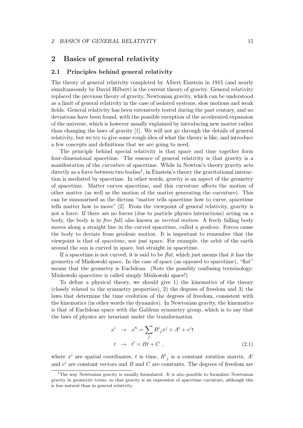 2 Basics of General Relativity 15