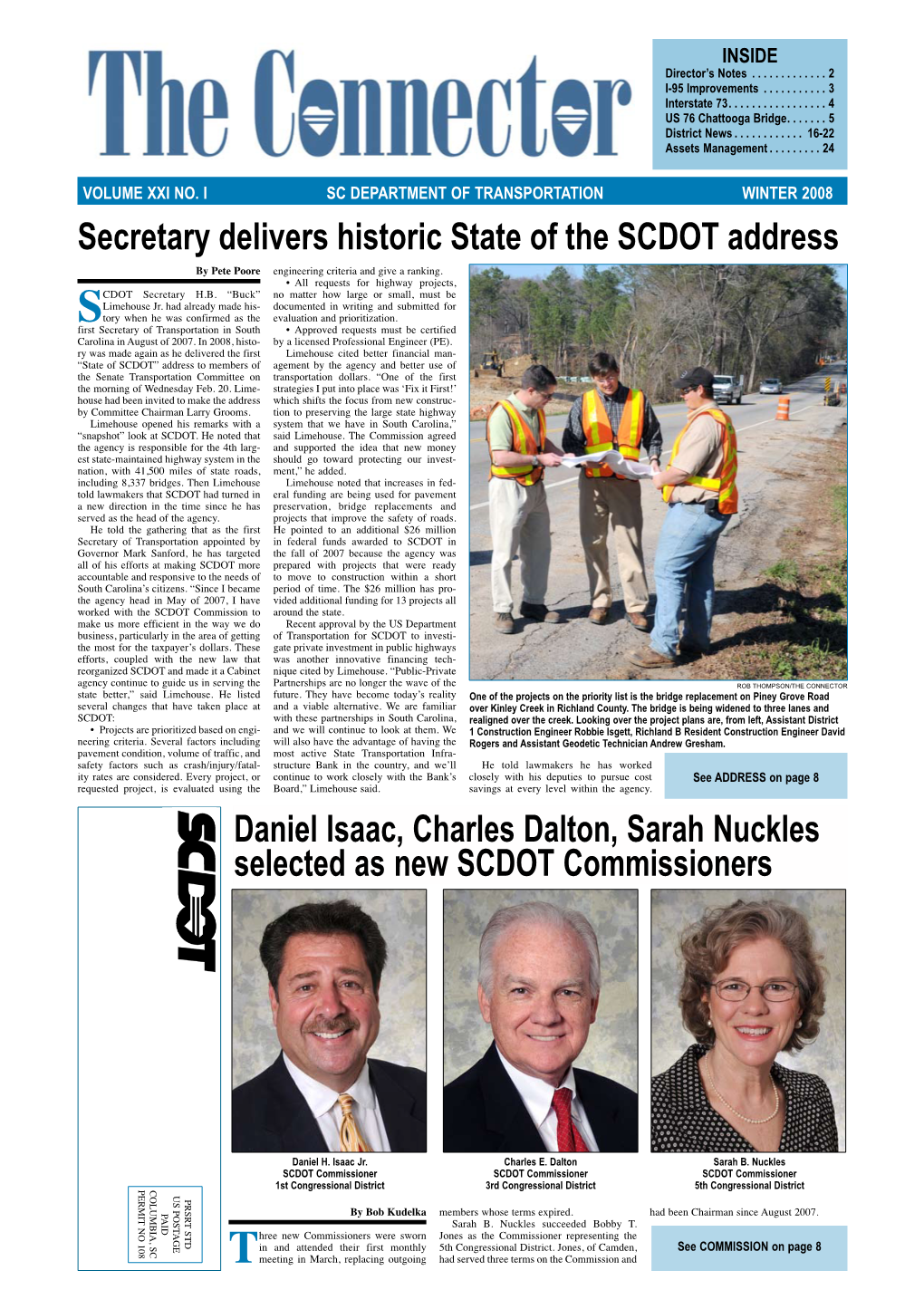 WINTER 2008 Secretary Delivers Historic State of the SCDOT Address