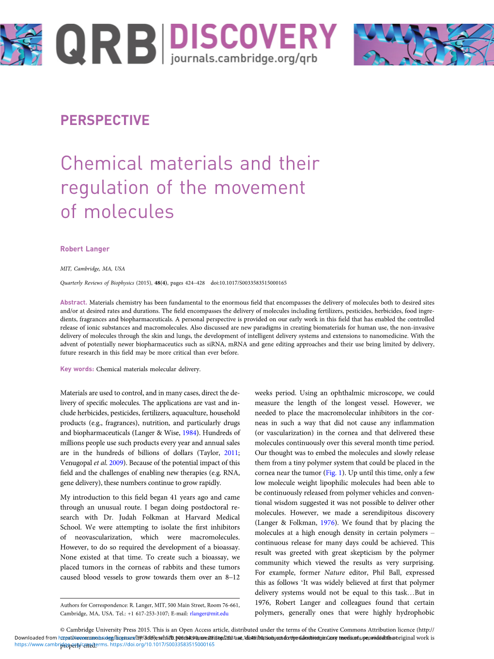 Chemical Materials and Their Regulation of the Movement of Molecules