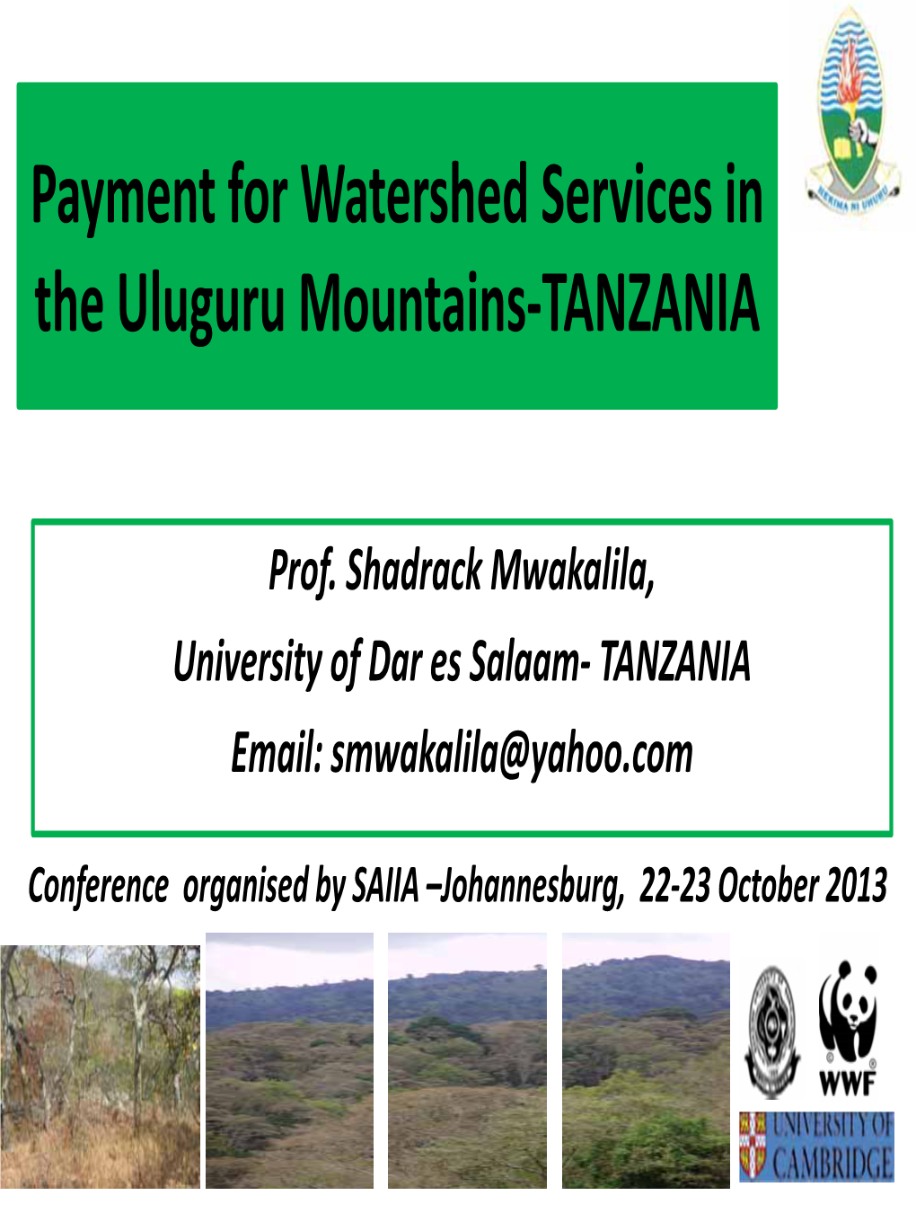 Payment for Watershed Services in the Uluguru Mountains-TANZANIA