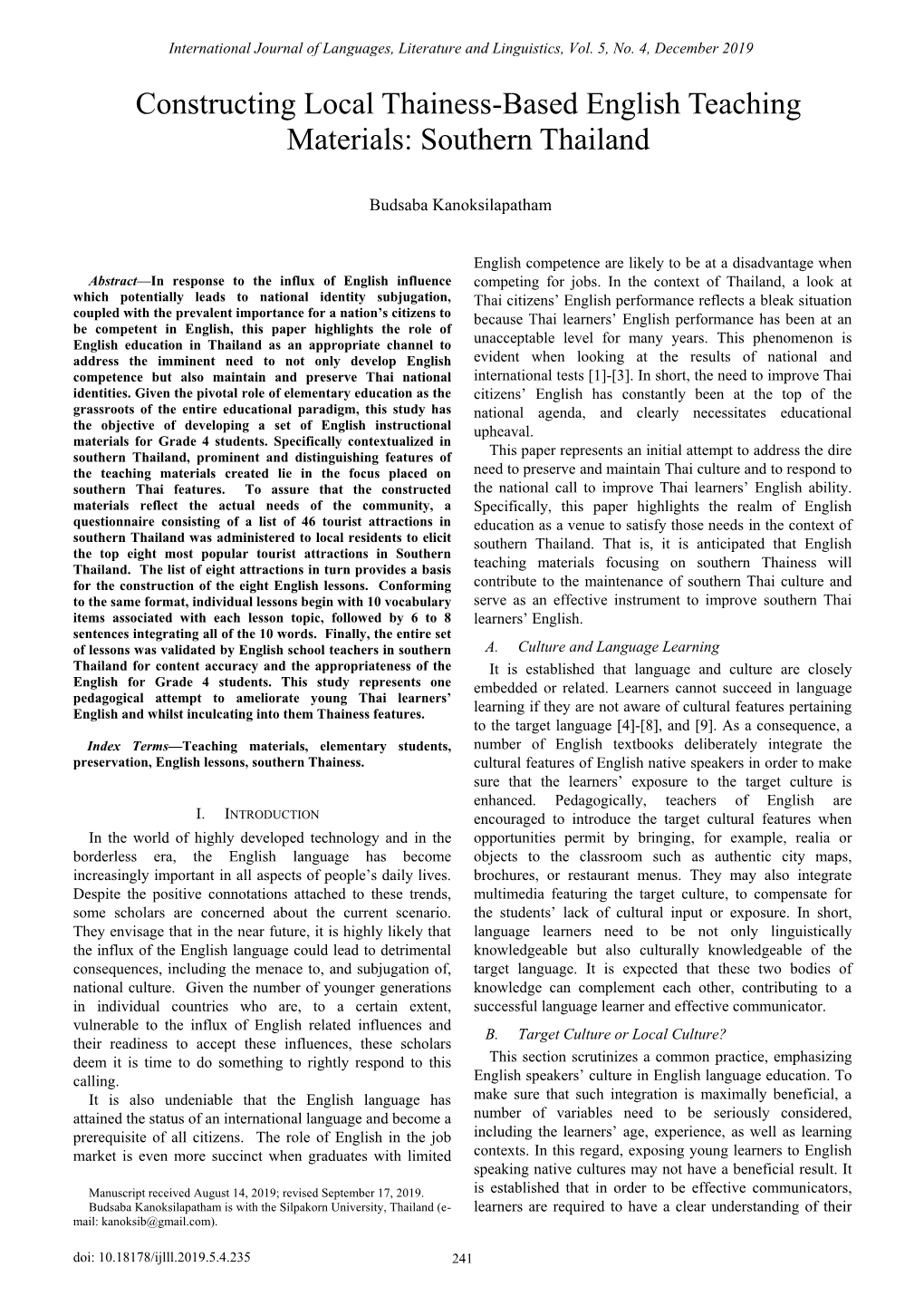 Constructing Local Thainess-Based English Teaching Materials: Southern Thailand