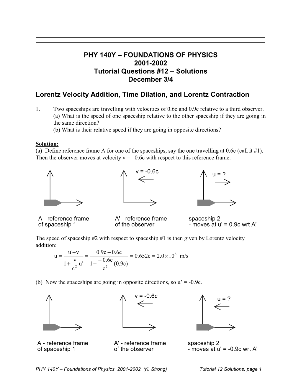 Solutions December 3/4 Lorentz Velocity Addition, Time