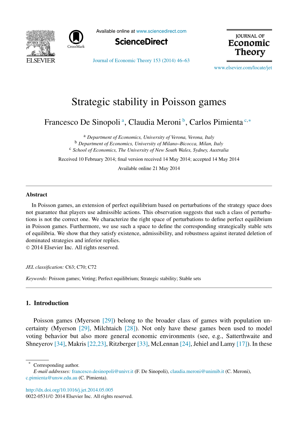 Strategic Stability in Poisson Games