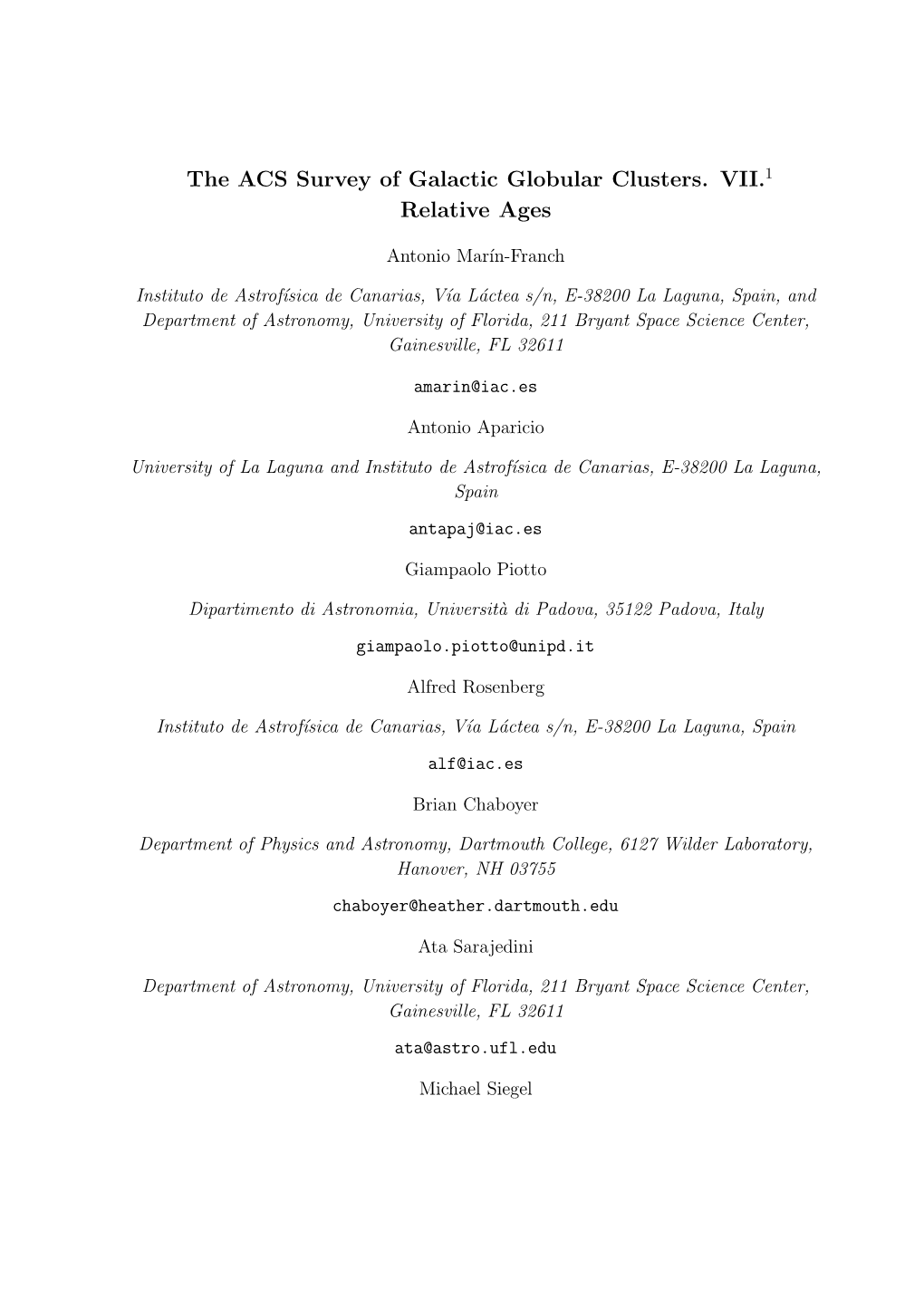 The ACS Survey of Galactic Globular Clusters. VII.1 Relative Ages