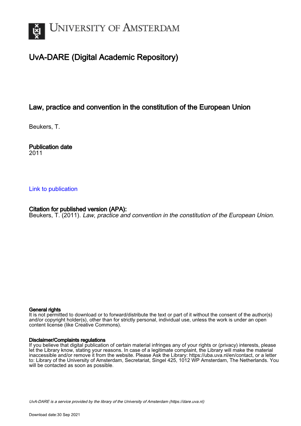 Law, Practice and Convention in the Constitution of the European Union
