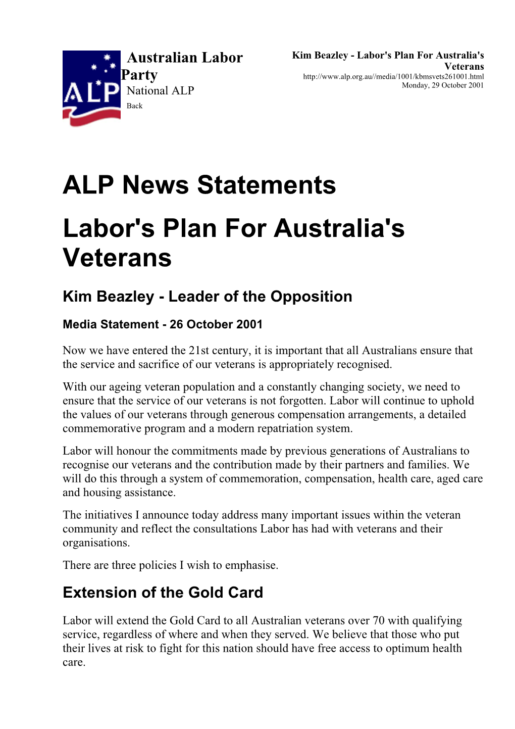 Kim Beazley's Plan for Veterans