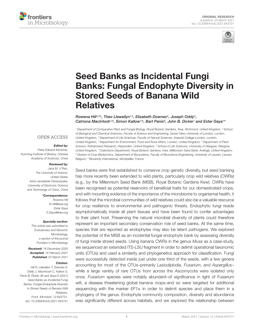 Seed Banks As Incidental Fungi Banks: Fungal Endophyte Diversity in Stored Seeds of Banana Wild Relatives