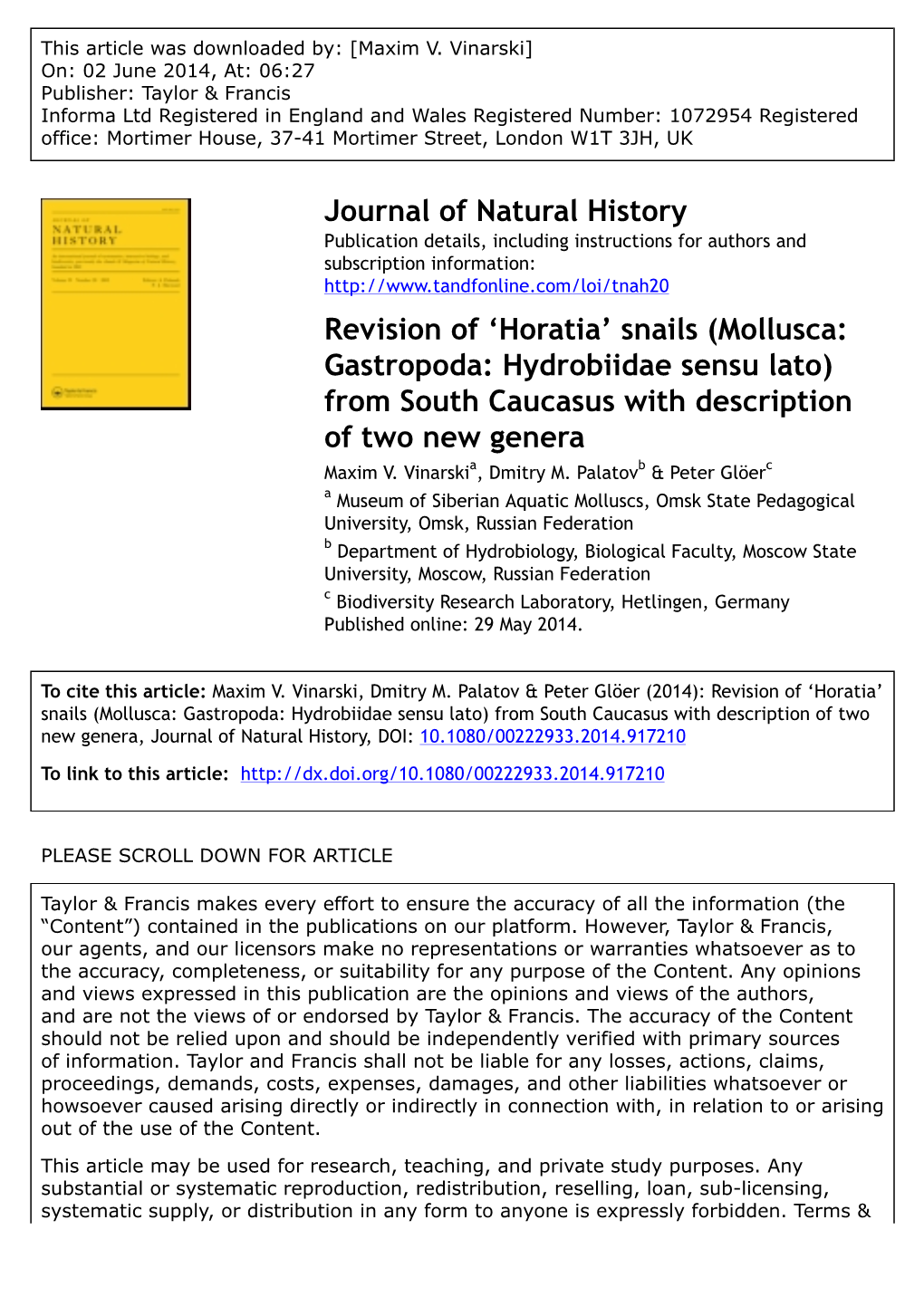 Revision of 'Horatia' Snails (Mollusca: Gastropoda: Hydrobiidae Sensu