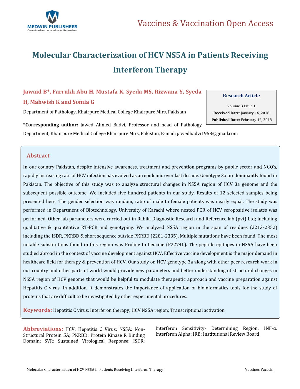 Molecular Characterization of HCV NS5A in Patients Receiving Interferon Therapy