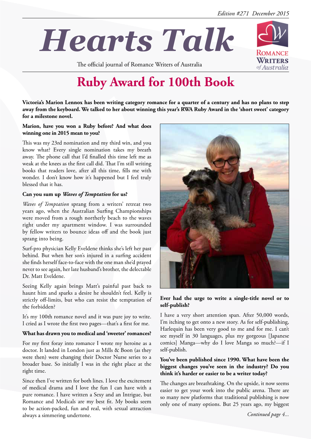 Hearts Talk the Official Journal of Romance Writers of Australia Ruby Award for 100Th Book