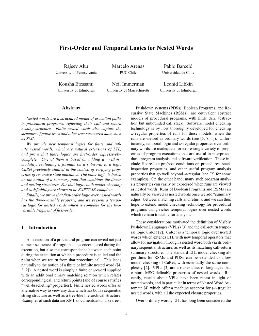 First-Order and Temporal Logics for Nested Words