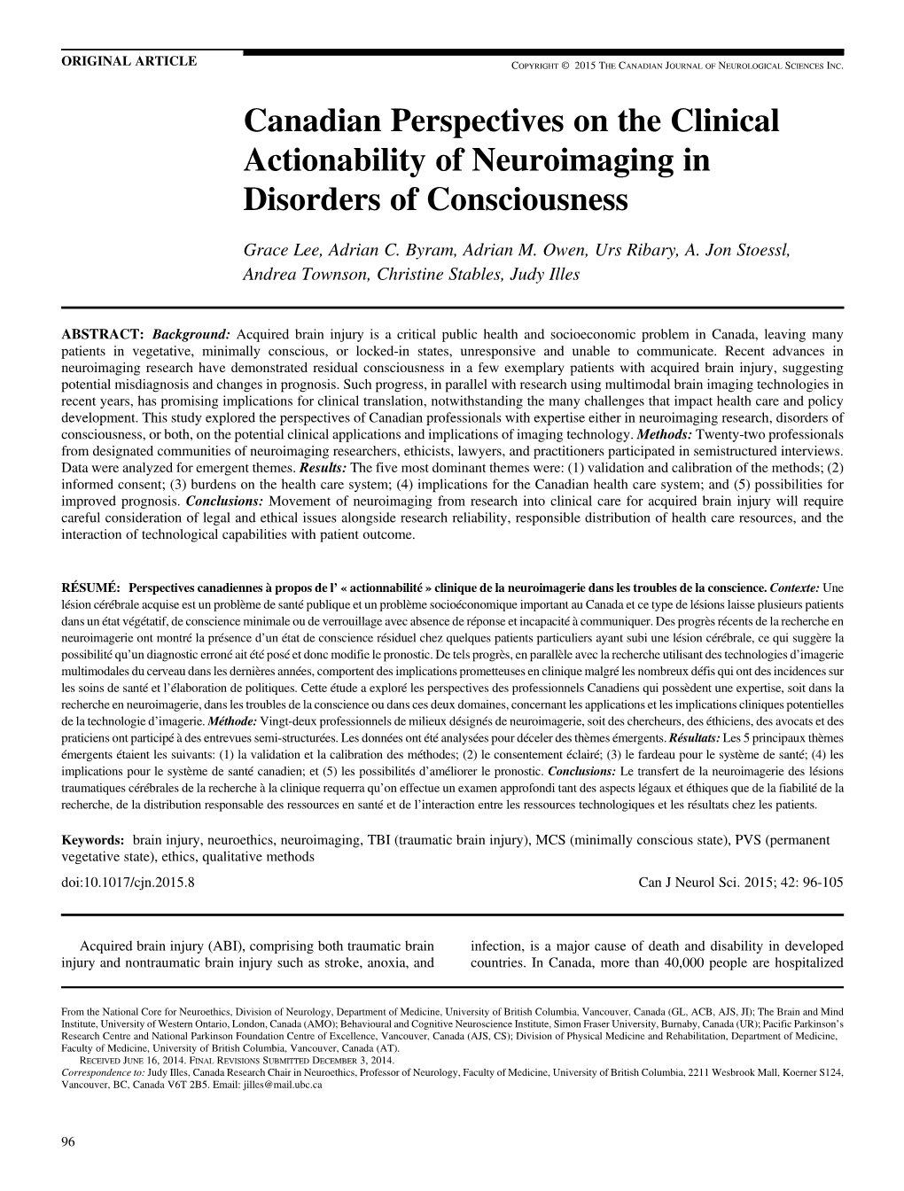 Canadian Perspectives on the Clinical Actionability of Neuroimaging in Disorders of Consciousness